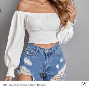 White long sleeve crop blouse